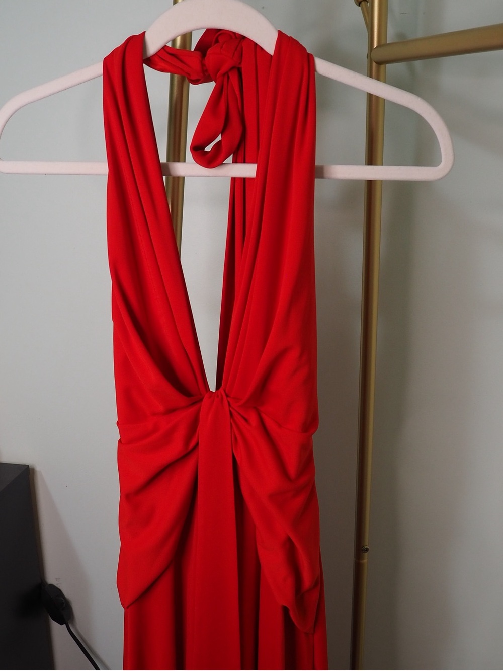 ASOS Design True Red Deep V-Neck Ruched Halter Slit Maxi Dress - Size 2